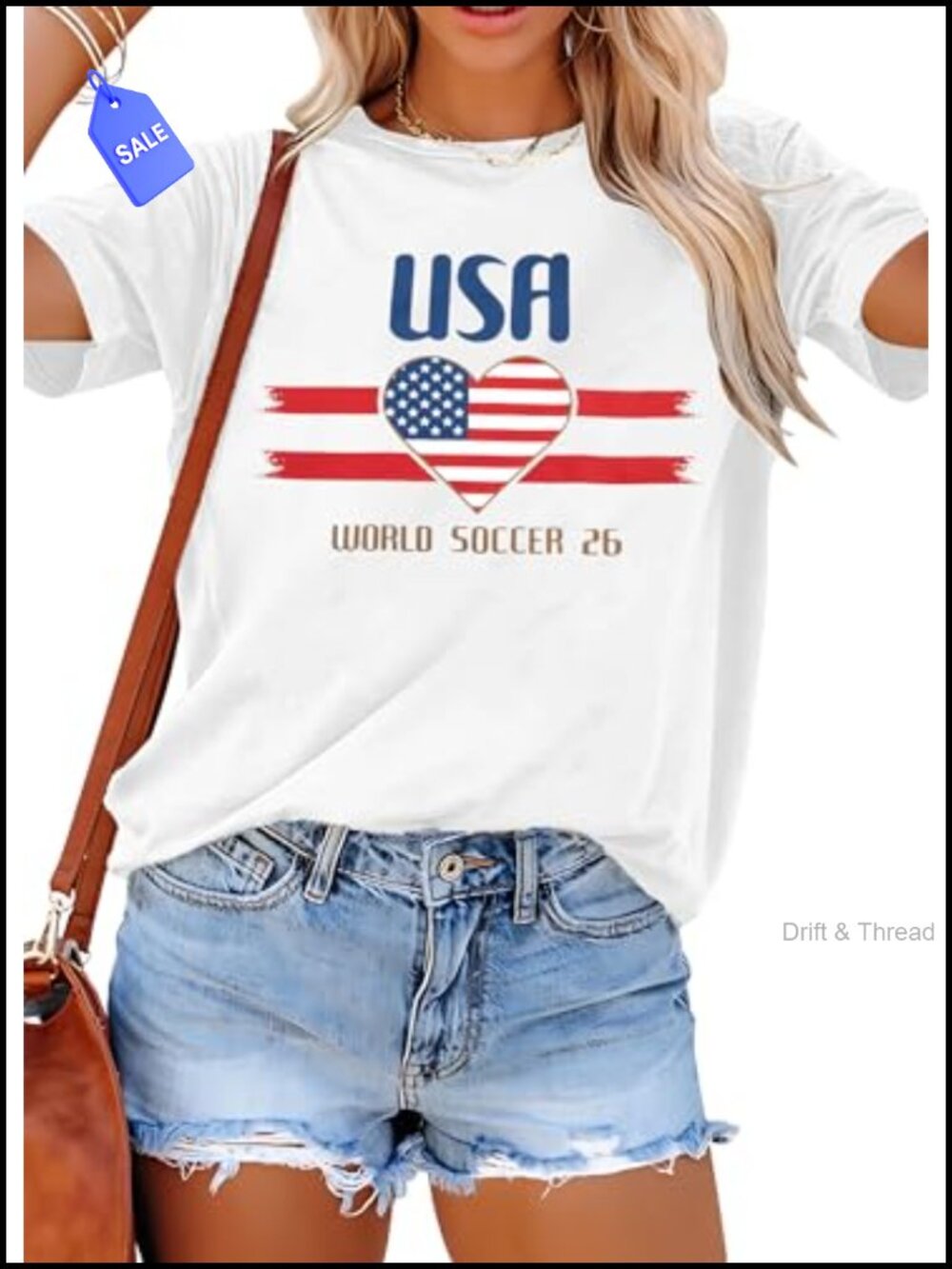 USA Flag Heart Print Short Sleeve T-Shirt Soccer Fan Tee